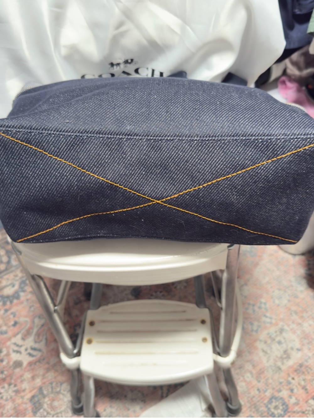 Coach Navy Demin Logo Canvas Tote - Picture 3 of 6